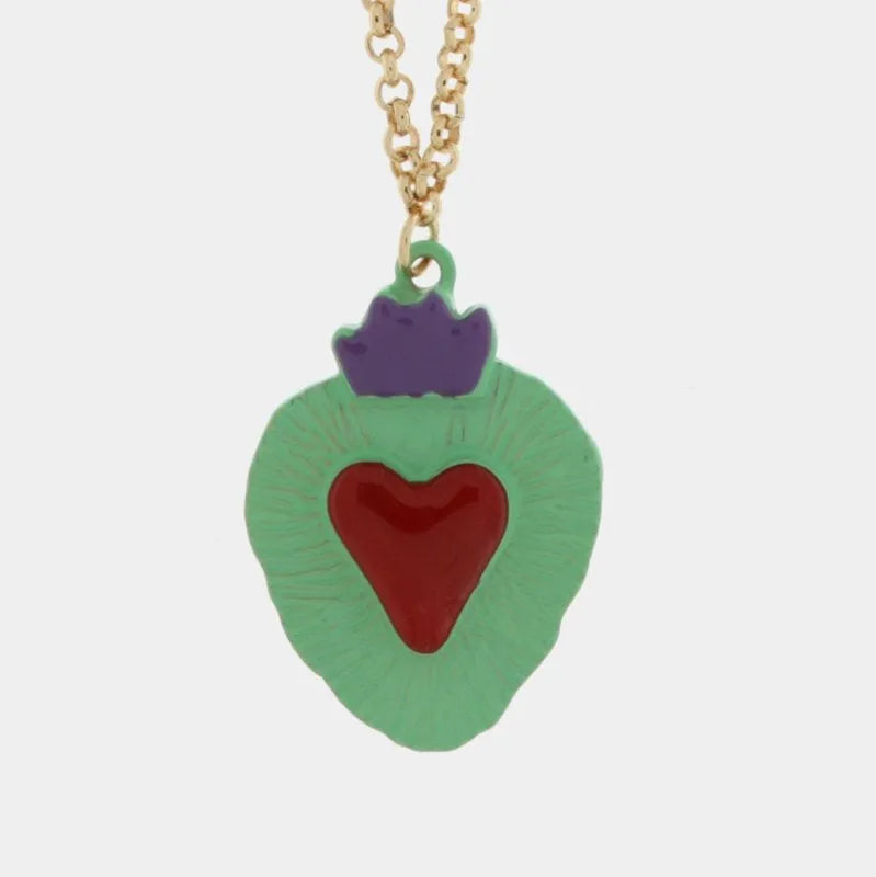 Collana in Metallo con cuore sacro verde e rosso AMONAPOLI - gioiello BySimon