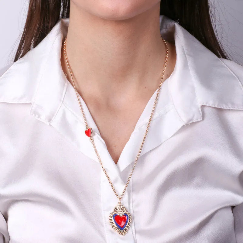 Collana in Metallo con cuore sacro blu e rosso - BYSIMON gioielli