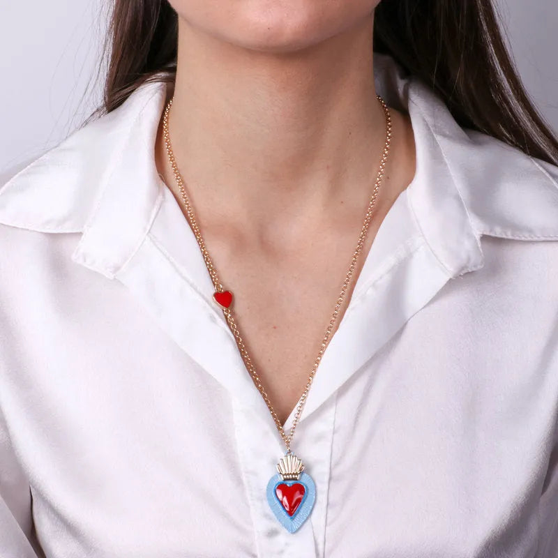 Collana in Metallo con cuore sacro blu e rosso - BYSIMON gioielli