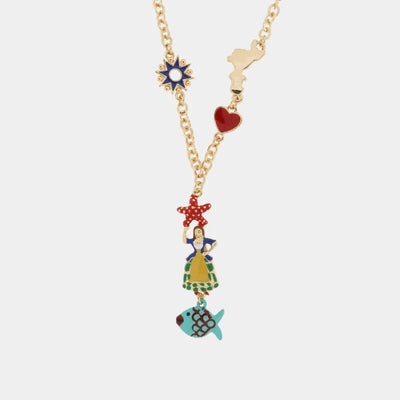 Metal necklace with woman, fish and starfish