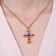 Collana in Metallo con maioliche colorate a forma di croce