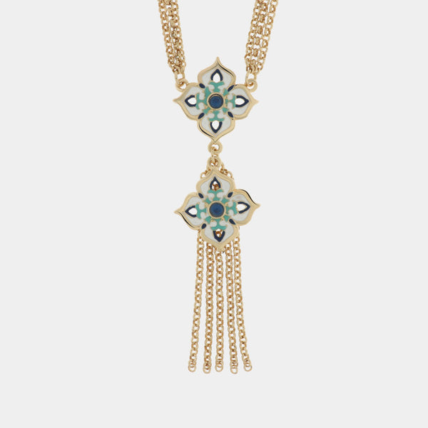 Collana in Metallo con maioliche colorate a forma di croce e frange pendenti SICILY - gioiello BySimon