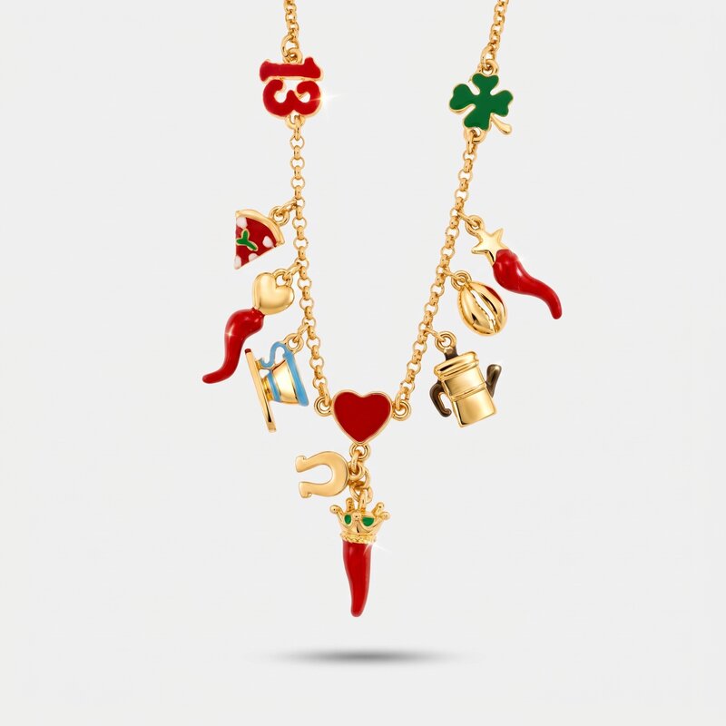 Collana in metallo con cornetti portafortuna napoletani | cornetto napoletano portafortuna | BYSIMON