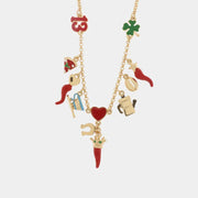 Collana in Metallo con cornetti portafortuna, caffettiera, 13, quadrifoglio, pizza