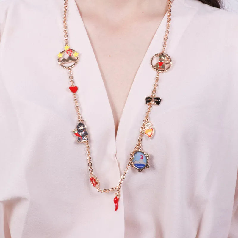 Collana in Metallo con cornetto, Vesuvio, cuore sacro, maschera, 13 AMONAPOLI - gioiello BySimon