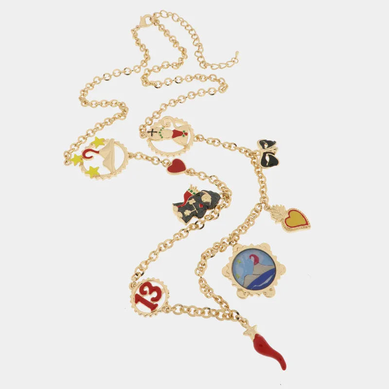 Collana in Metallo con cornetto, Vesuvio, cuore sacro, maschera, 13 AMONAPOLI - gioiello BySimon