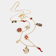 Collana in Metallo con cornetti portafortuna, caffettiera, 13, quadrifoglio, pizza
