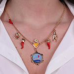 Collana in Metallo con cornetti, cuore sacro, corna e Vesuvio - BYSIMON gioielli