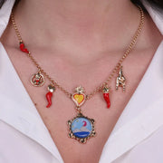 Collana in Metallo con cornetti, cuore sacro, corna e Vesuvio