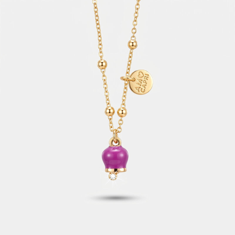Collana in Metallo con campanella portafortuna pendente, impreziosita da smalto e cristalli - BYSIMON gioielli