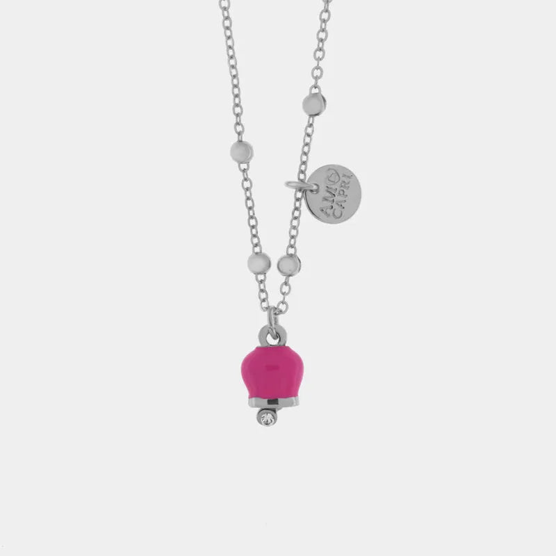 Collana in Metallo con campanella portafortuna pendente, impreziosita da smalto e cristalli - BYSIMON gioielli