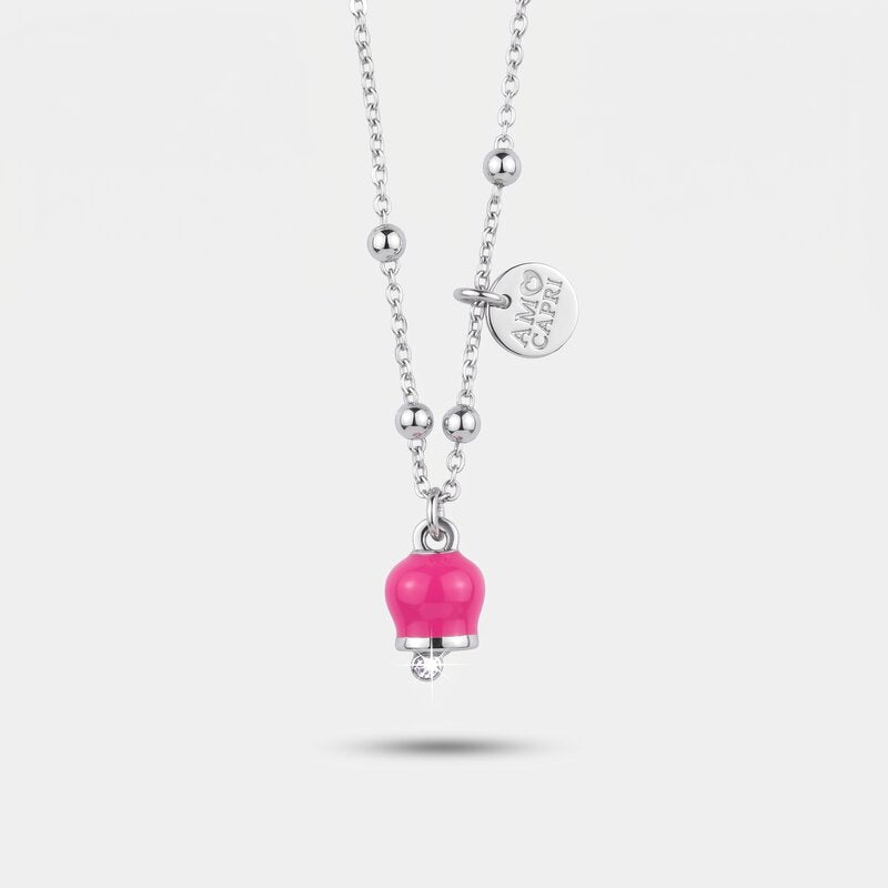 Collana in Metallo con campanella portafortuna pendente, impreziosita da smalto e cristalli - BYSIMON gioielli