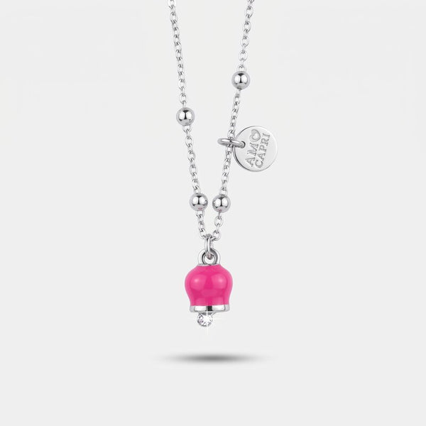 Collana in Metallo con campanella portafortuna pendente, impreziosita da smalto e cristalli - BYSIMON gioielli