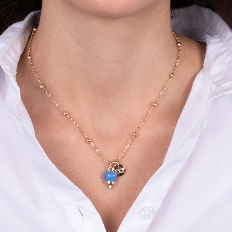 Collana in Metallo con campanella portafortuna pendente, impreziosita da smalto e cristalli - BYSIMON gioielli