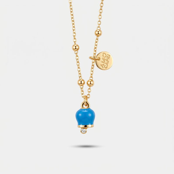 Collana in Metallo con campanella portafortuna pendente, impreziosita da smalto e cristalli - BYSIMON gioielli