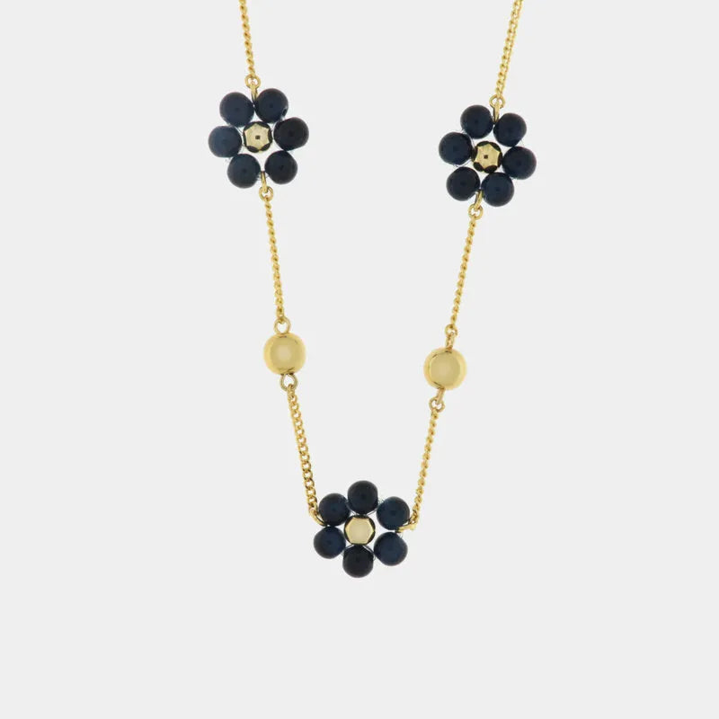Collana in Metallo con pietre blu a forma di fiore