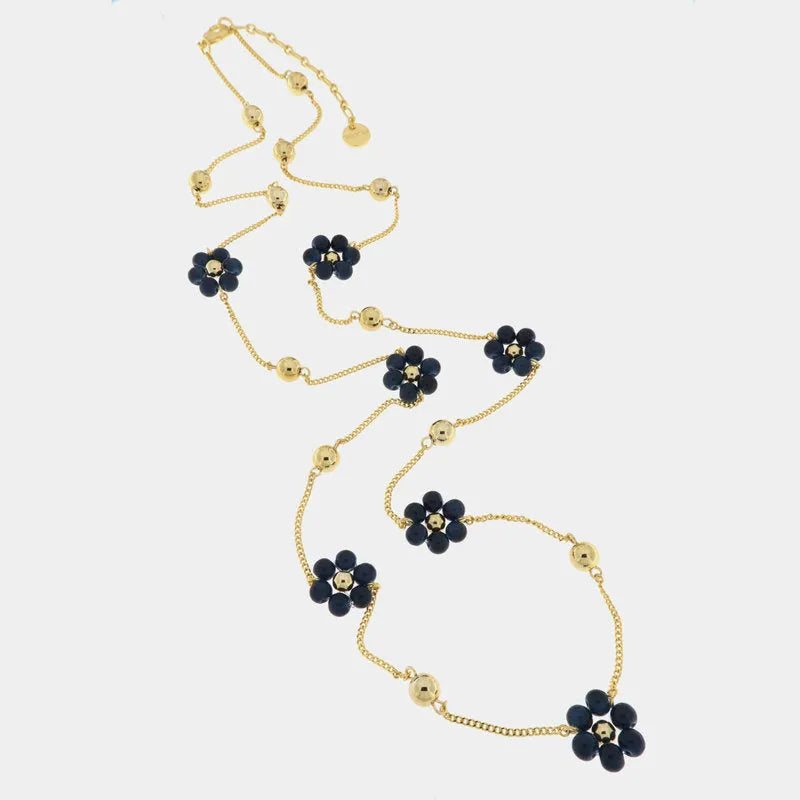 Collana in Metallo con pietre blu a forma di fiore