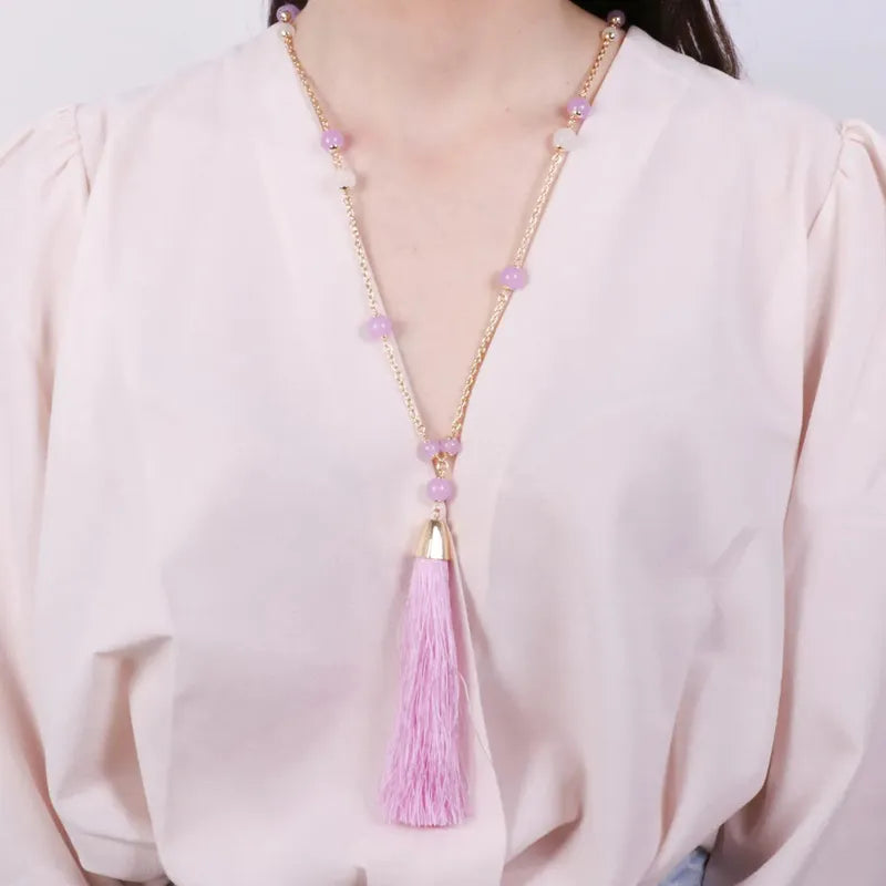 Collana in Metallo con pietre e cordino viola