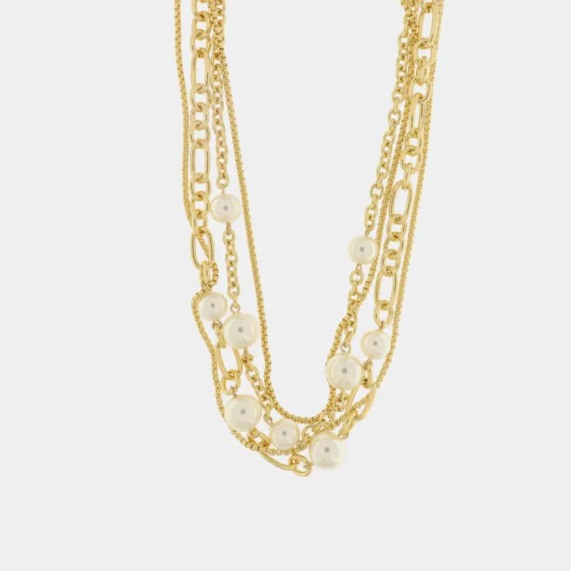 Collana in Metallo multifilo con perle e catene intrecciate