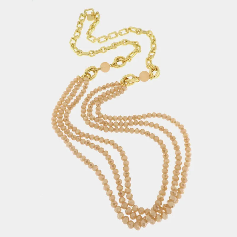 Collana in Metallo multifilo con pietre rosa cipria