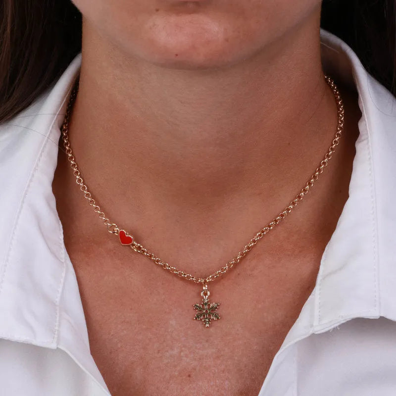 Collana in Metallo fiocco di neve e cuore rosso