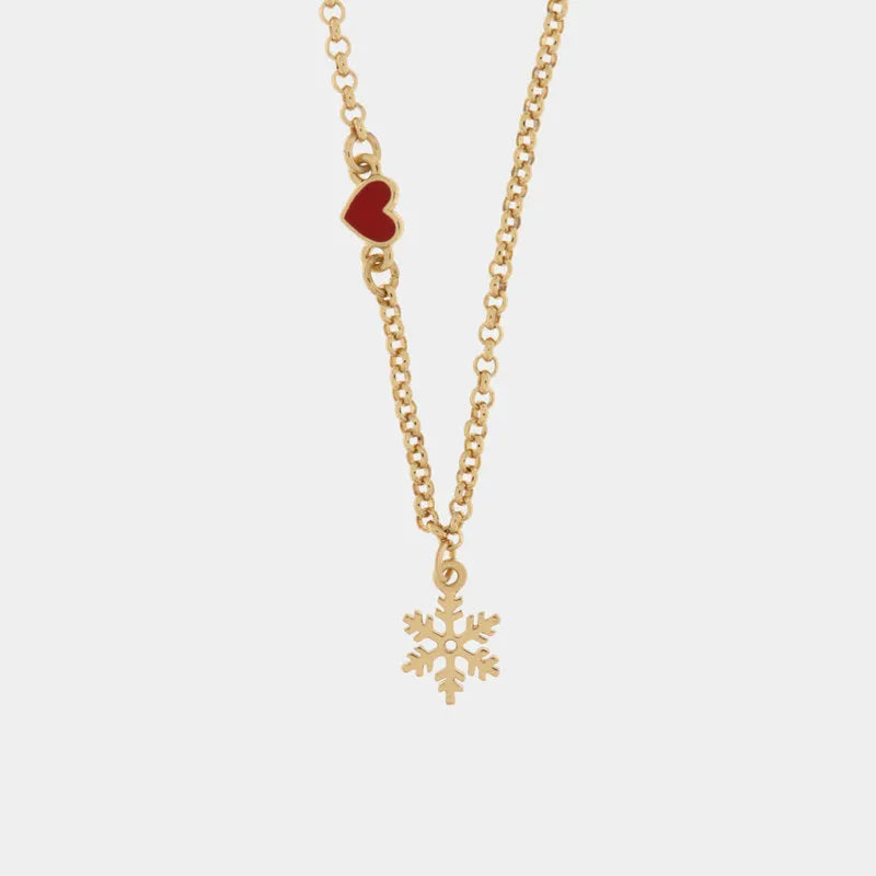 Collana in Metallo fiocco di neve e cuore rosso