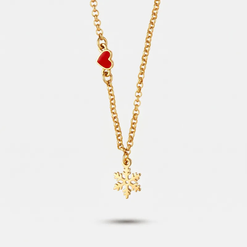 Collana in Metallo fiocco di neve e cuore rosso