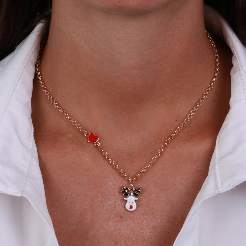 Metal necklace with reindeer and heart