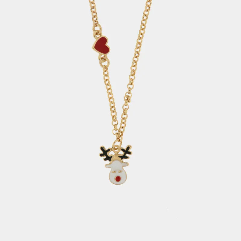 Metal necklace with reindeer and heart