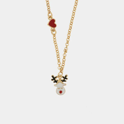 Metal necklace with reindeer and heart