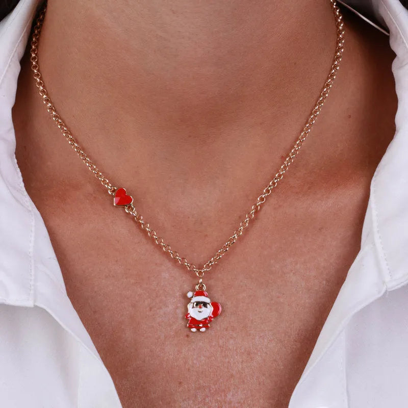 Collana in Metallo Babbo Natale e cuore rosso