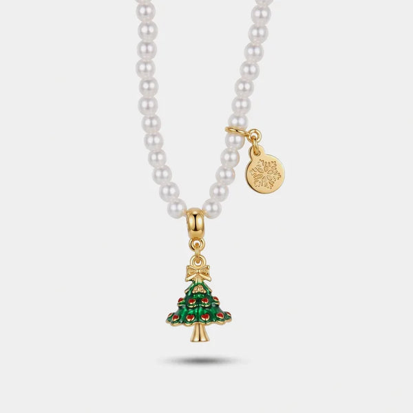 Collana in Metallo giro di perle con albero di Natale