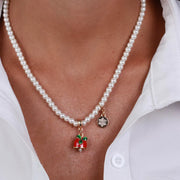 Collana in Metallo campanella natalizia rossa e perle