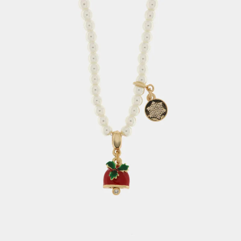 Collana in Metallo campanella natalizia rossa e perle