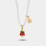Collana in Metallo campanella natalizia rossa e perle