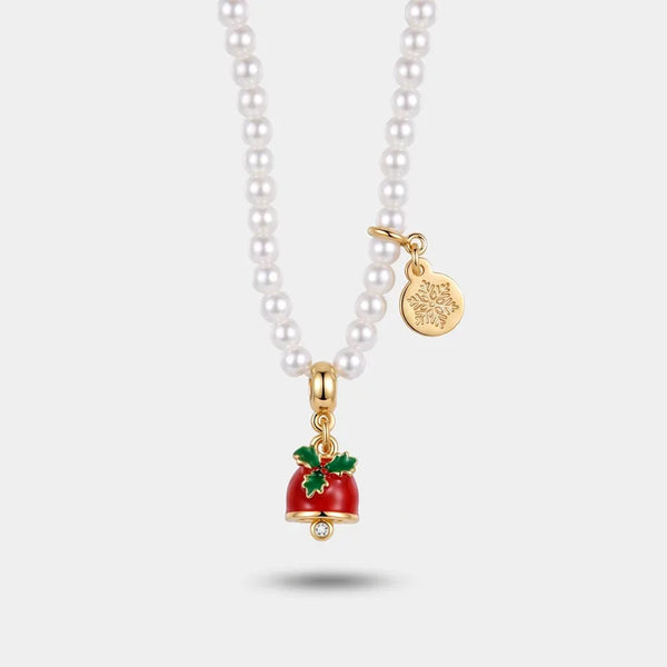 Collana in Metallo campanella natalizia rossa e perle