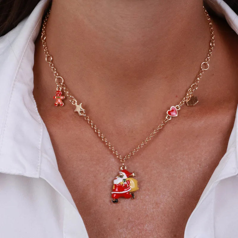 Collana in Metallo Babbo Natale, pan di zenzero e casetta