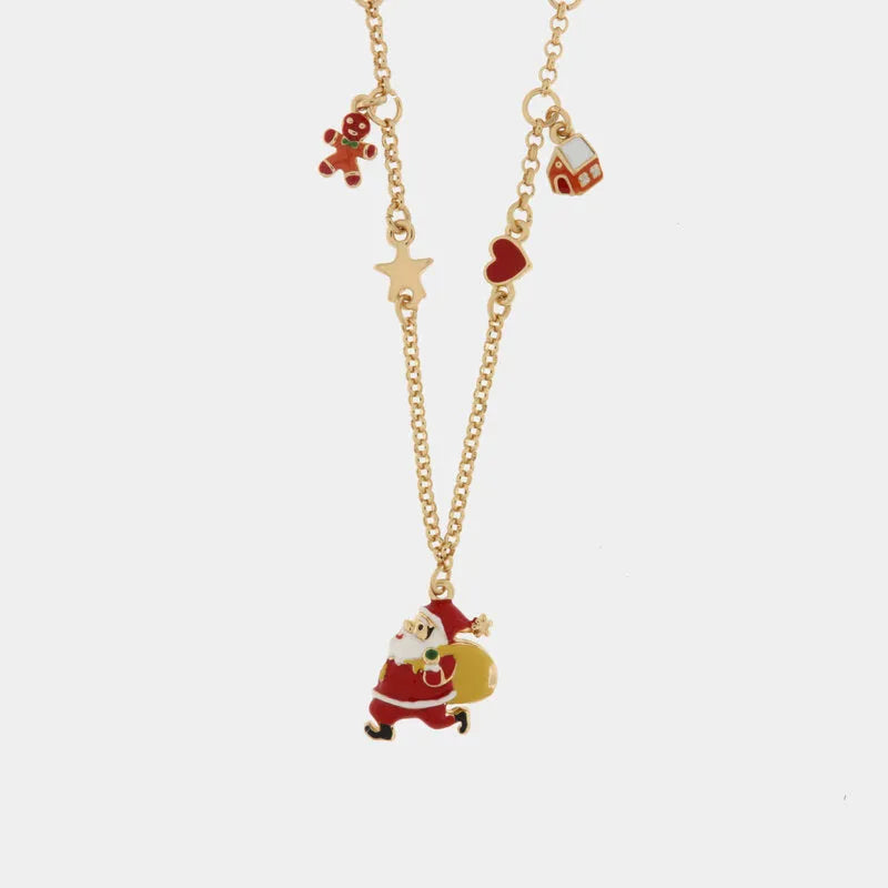 Collana in Metallo Babbo Natale, pan di zenzero e casetta