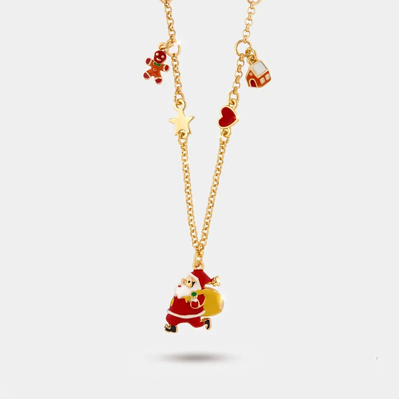 Collana in Metallo Babbo Natale, pan di zenzero e casetta