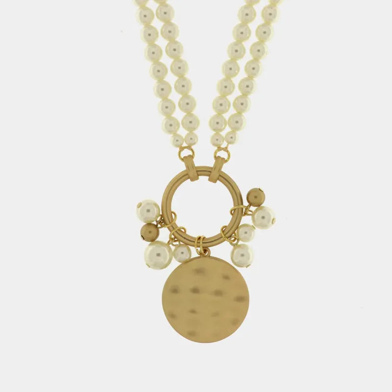 Collana in Metallo multifilo con perle e moneta satinata