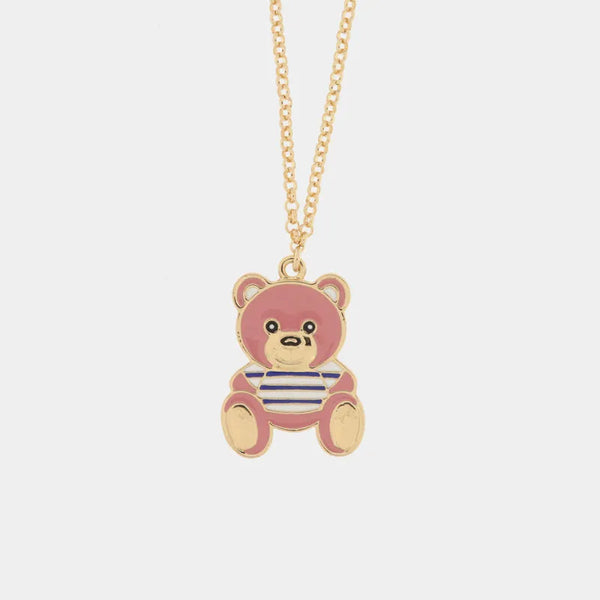Metal necklace with pink teddy bear