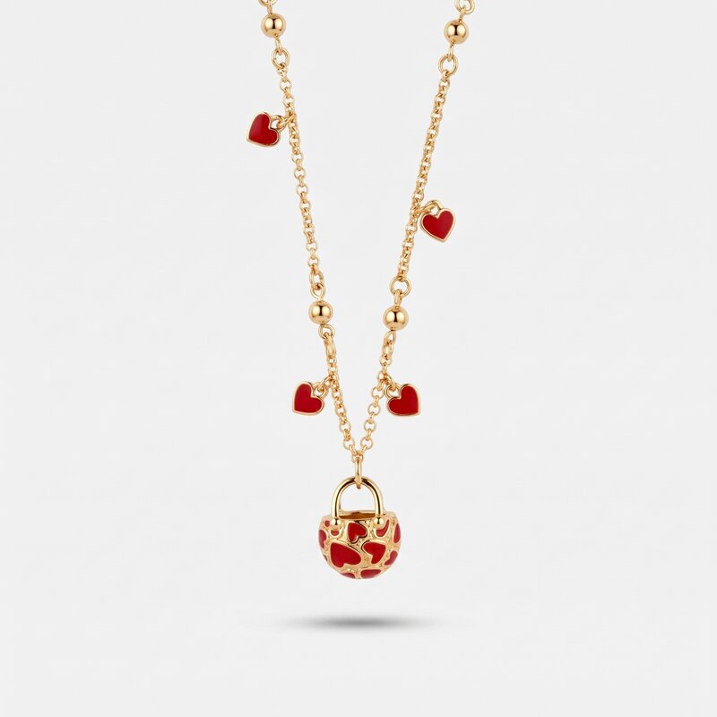 Collana in Metallo con borsetta impreziosita da cuori rossi - BYSIMON gioielli