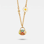 Collana in Metallo con borsetta impreziosita da fiori colorati - BYSIMON gioielli