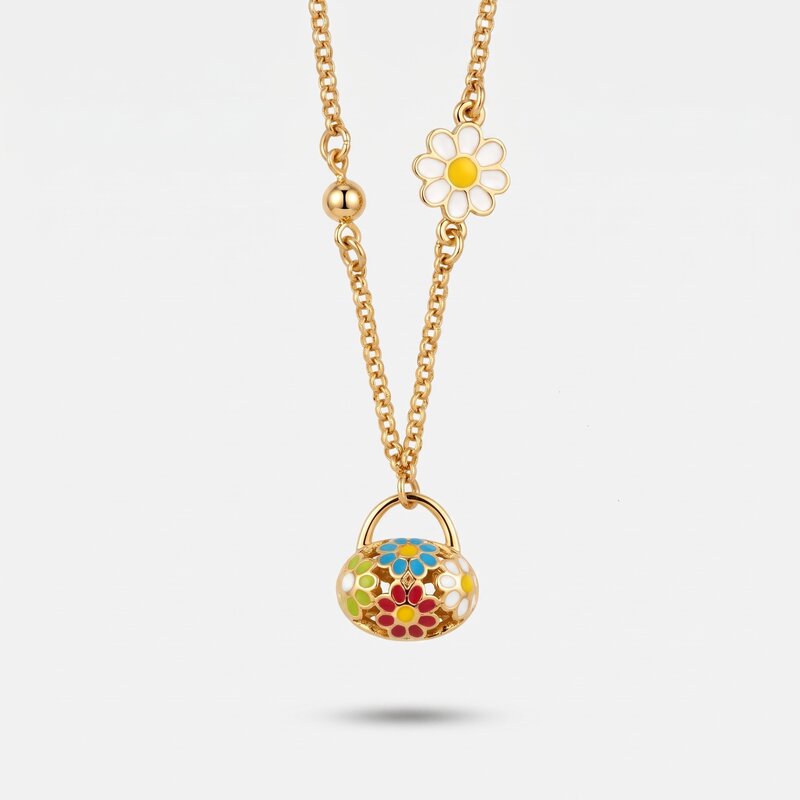 Collana in Metallo con borsetta impreziosita da fiori colorati - BYSIMON gioielli