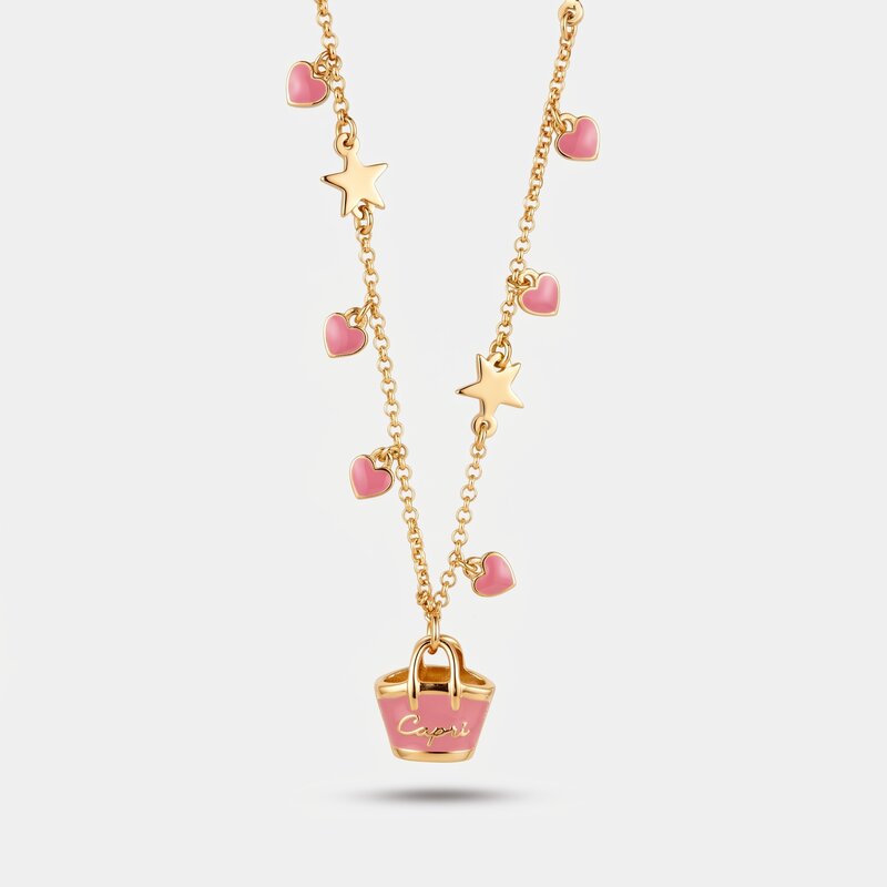 Collana in Metallo con borsa e cuori rosa - BYSIMON gioielli