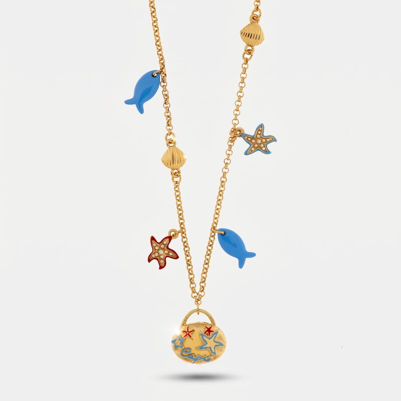 Collana in Metallo con borsetta impreziosita da simboli marini - BYSIMON gioielli