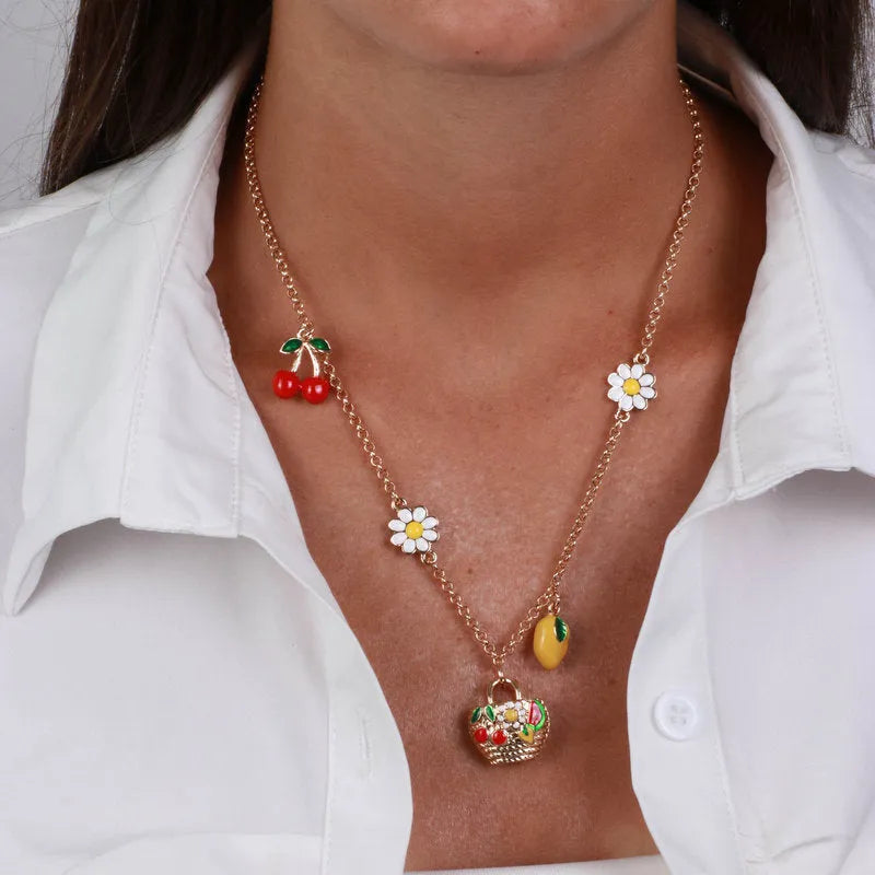 Collana in Metallo con coffa impreziosita da limoni e ciliegie - BYSIMON gioielli