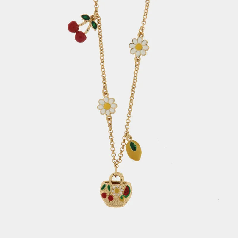 Collana in Metallo con coffa impreziosita da limoni e ciliegie - BYSIMON gioielli