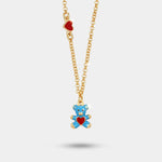 Collana in Metallo con orso azzurro e cuore rosso