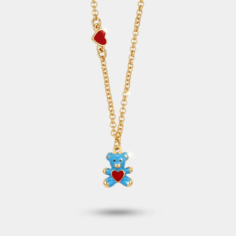 Collana in Metallo con orso azzurro e cuore rosso